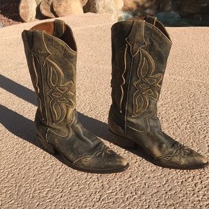 Nine West Black Distressed Leather Cowboy Boots 10